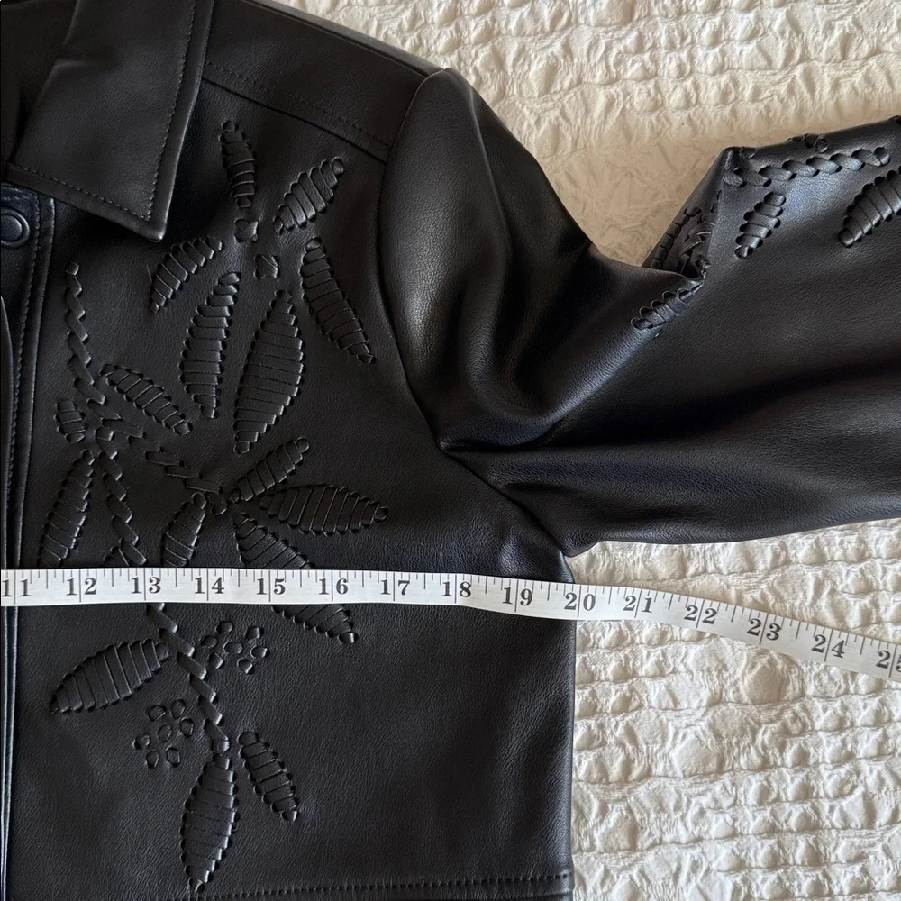 Chico’s Faux Leather Cropped Jacket Black Cutwork Detail Women’s S (US 6)